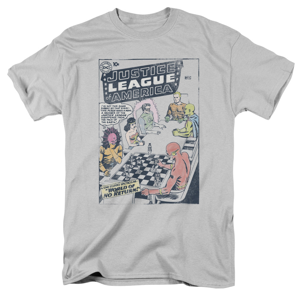 Justice League World of No Return Mens T Shirt Silver
