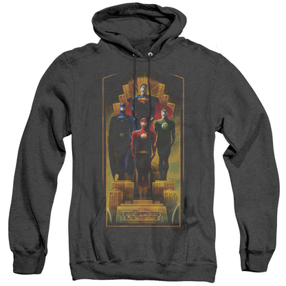 Justice League Of America Deco Mens Heather Hoodie Black Officially Licensed