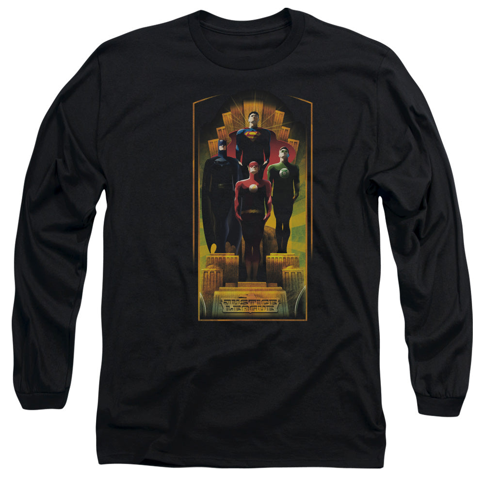 Justice League Deco Mens Long Sleeve Shirt Black