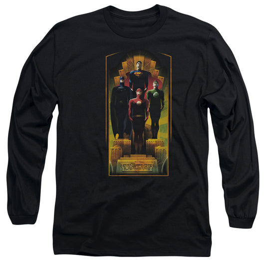 Justice League Deco Mens Long Sleeve Shirt Black