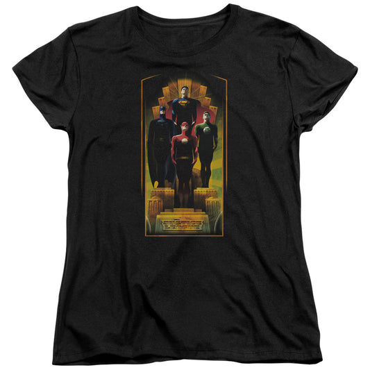 Justice League Deco Womens T Shirt Black