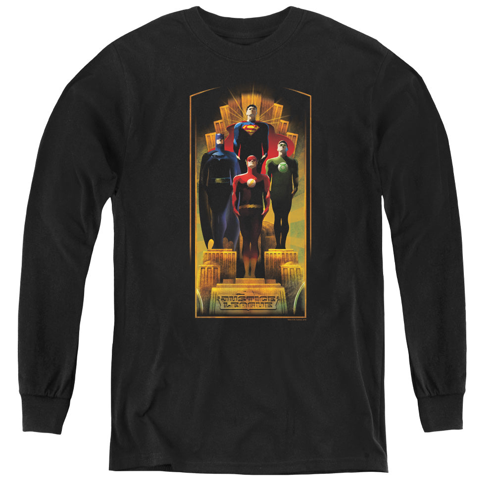 Justice League Deco Long Sleeve Kids Youth T Shirt Black