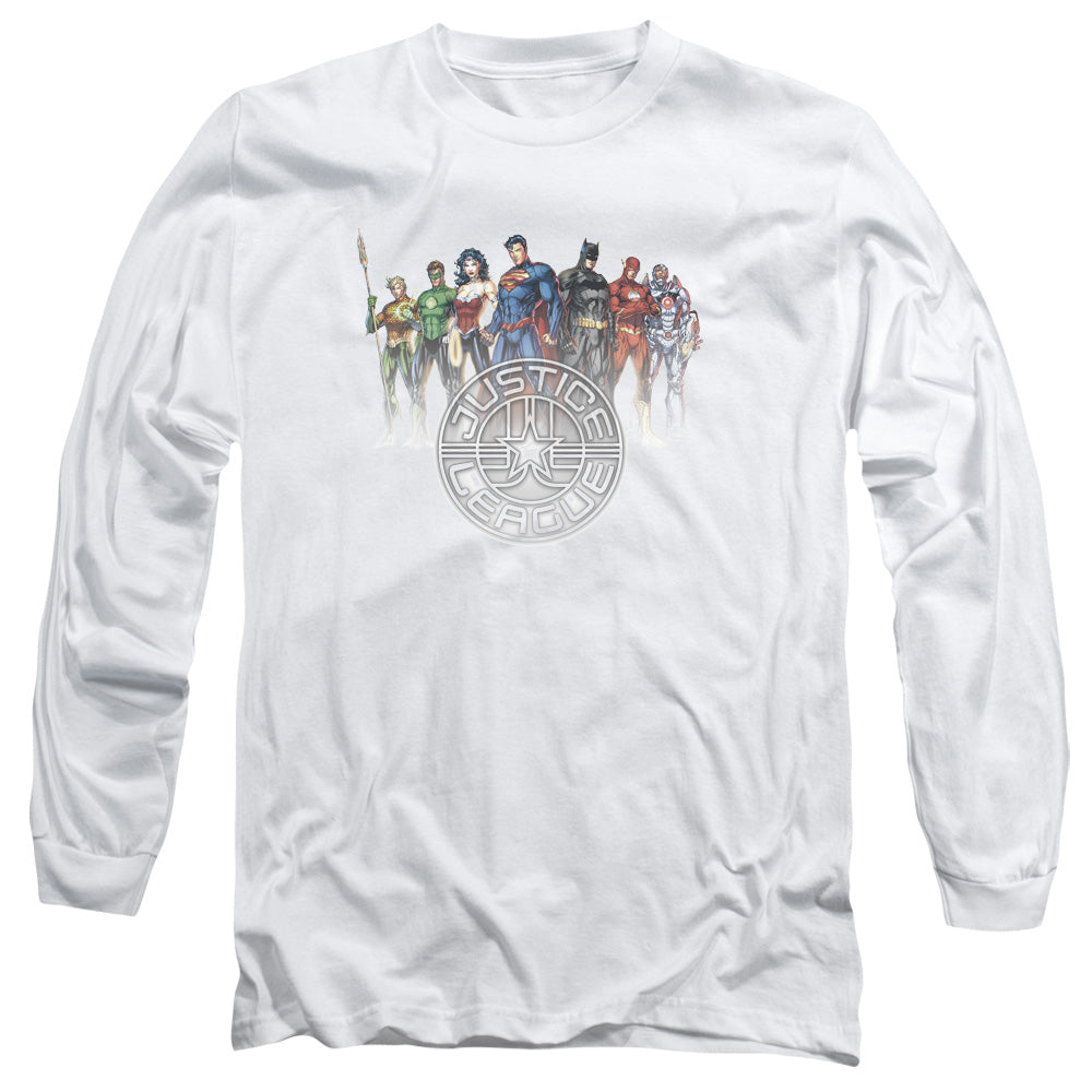 Justice League Circle Crest Mens Long Sleeve Shirt White
