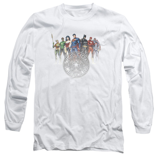 Justice League Circle Crest Mens Long Sleeve Shirt White
