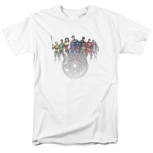 Justice League Circle Crest Mens T Shirt White