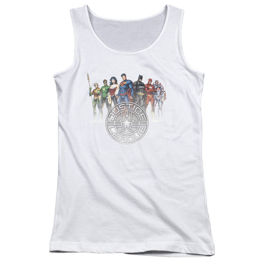 Justice League Circle Crest Womens Tank Top Shirt White