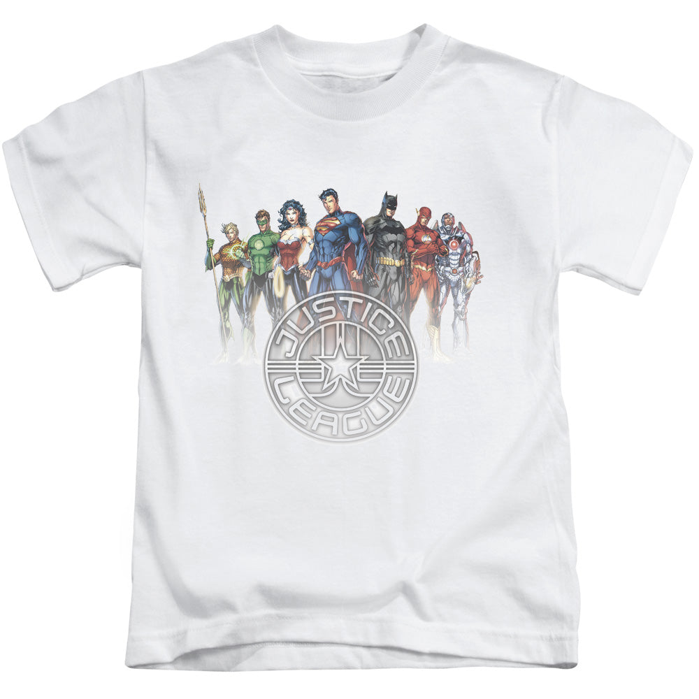 Justice League Circle Crest Juvenile Kids Youth T Shirt White 