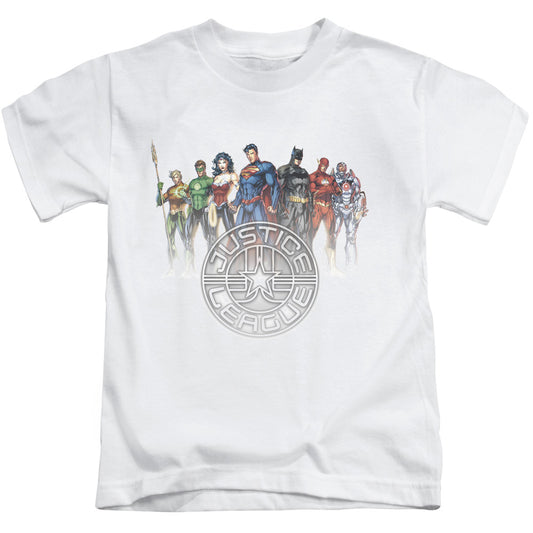 Justice League Circle Crest Juvenile Kids Youth T Shirt White 