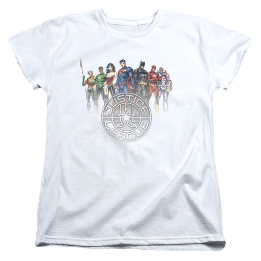 Justice League Circle Crest Womens T Shirt White