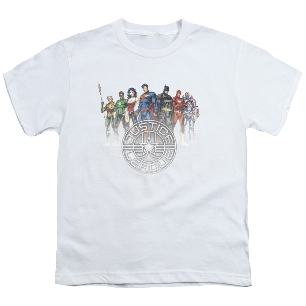 Justice League Circle Crest Kids Youth T Shirt White