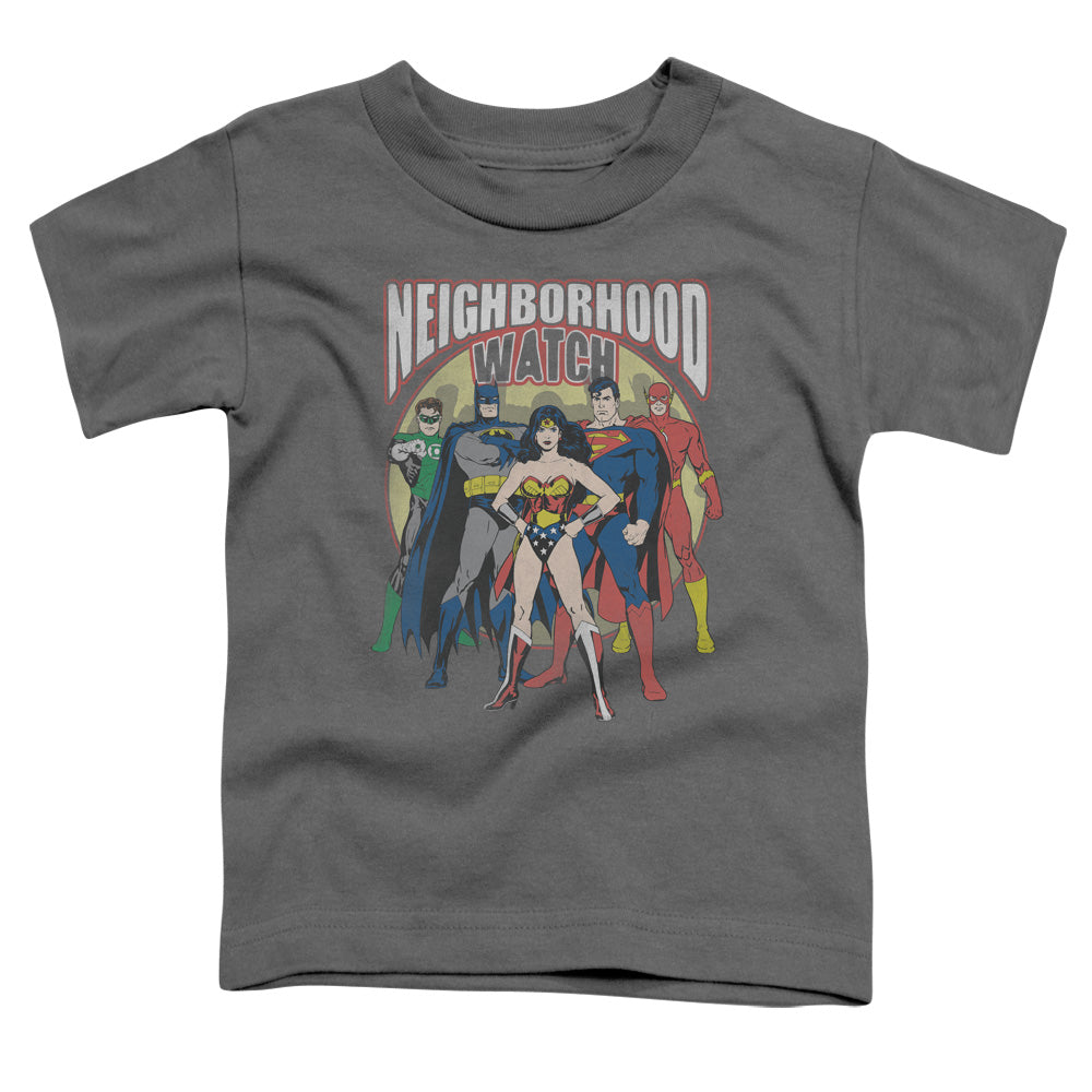 Justice League Neighborhood Watch Toddler Kids Youth T Shirt Charcoal