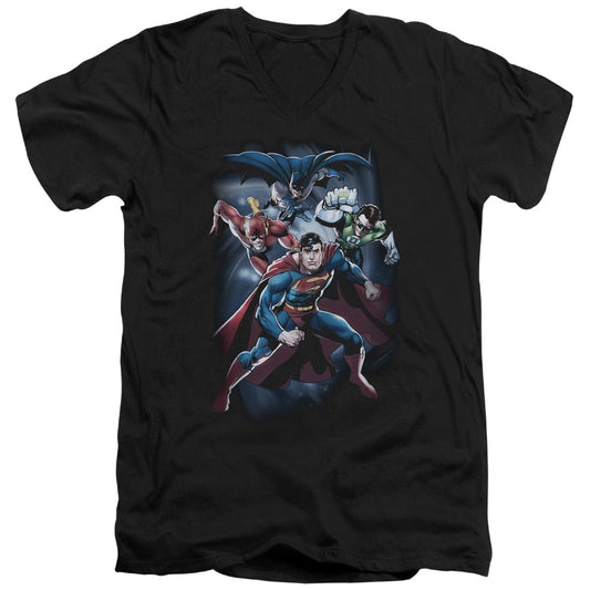 Justice League Coic Crew Mens Slim Fit V-Neck T Shirt Black