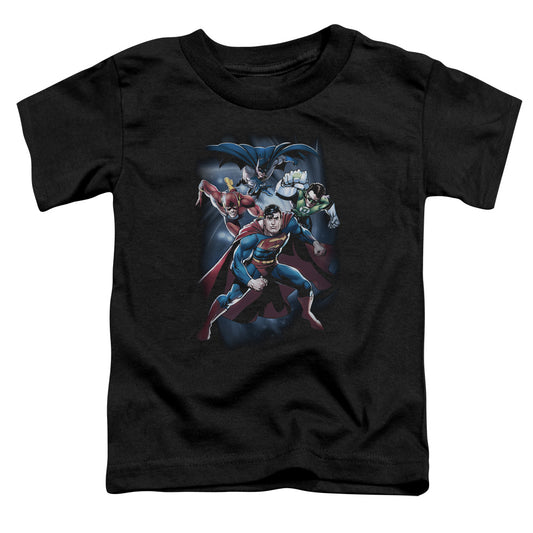 Justice League Coic Crew Toddler Kids Youth T Shirt Black