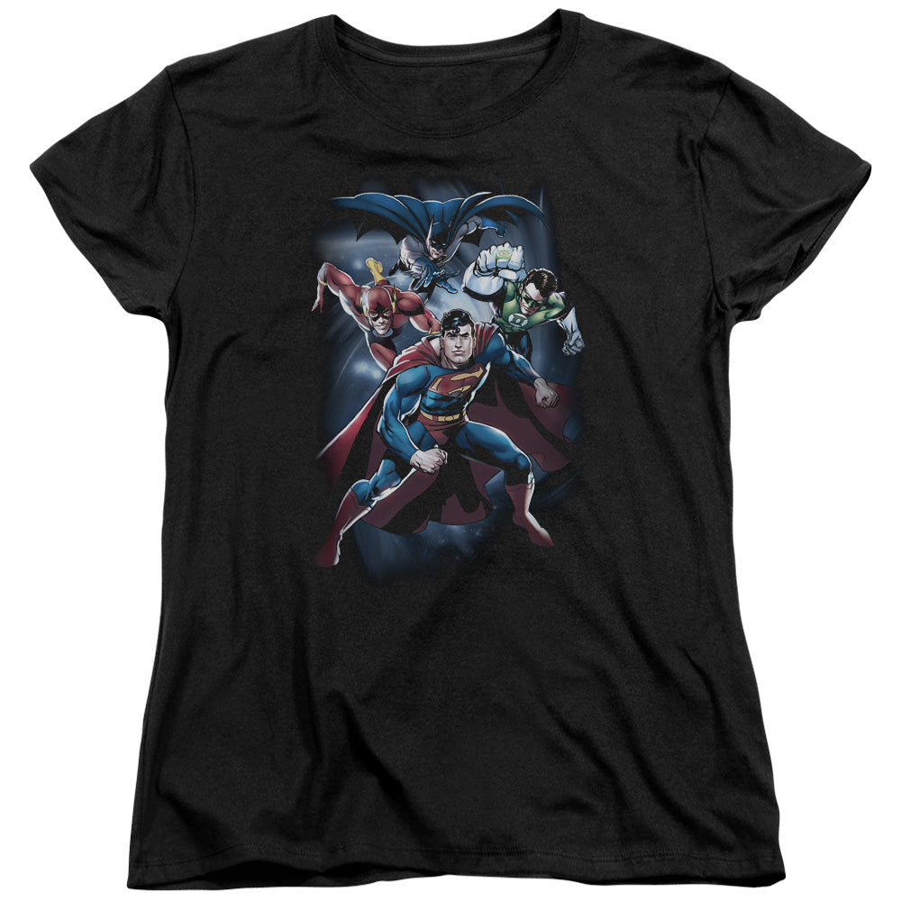 Justice League Coic Crew Womens T Shirt Black