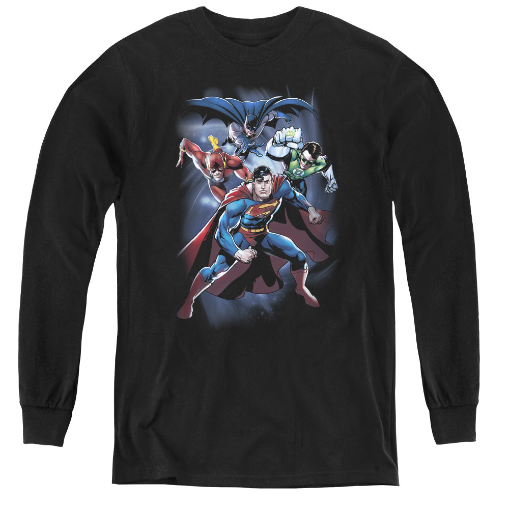 Justice League Coic Crew Long Sleeve Kids Youth T Shirt Black
