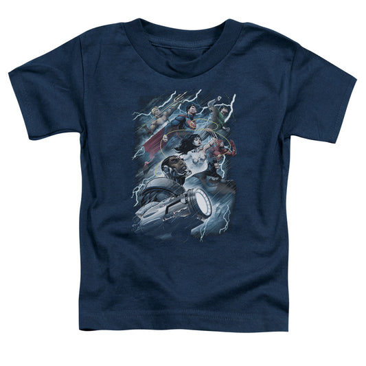 Justice League Ride the Lightening Toddler Kids Youth T Shirt Navy Blue