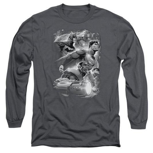 Justice League Atmospheric Mens Long Sleeve Shirt Charcoal