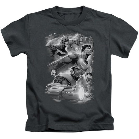 Justice League Atmospheric Juvenile Kids Youth T Shirt Charcoal 