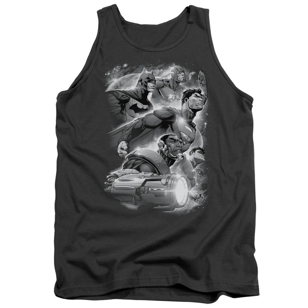 Justice League Atmospheric Mens Tank Top Shirt Charcoal