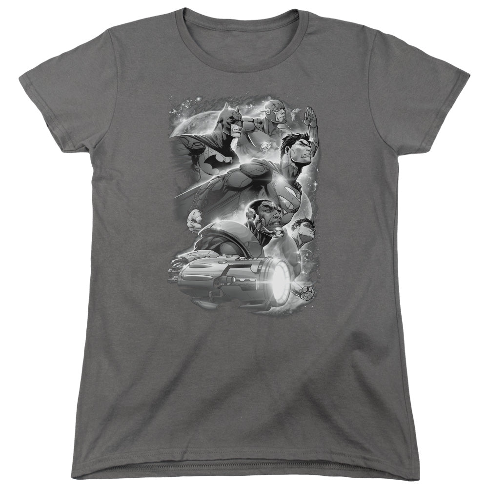 Justice League Atmospheric Womens T Shirt Charcoal