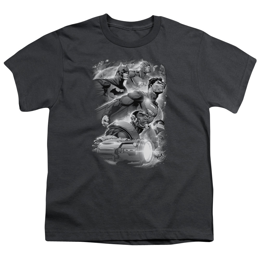 Justice League Atmospheric Kids Youth T Shirt Charcoal