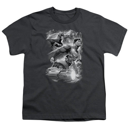 Justice League Atmospheric Kids Youth T Shirt Charcoal