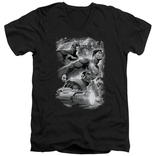 Justice League Atmospheric Mens Slim Fit V-Neck T Shirt Black