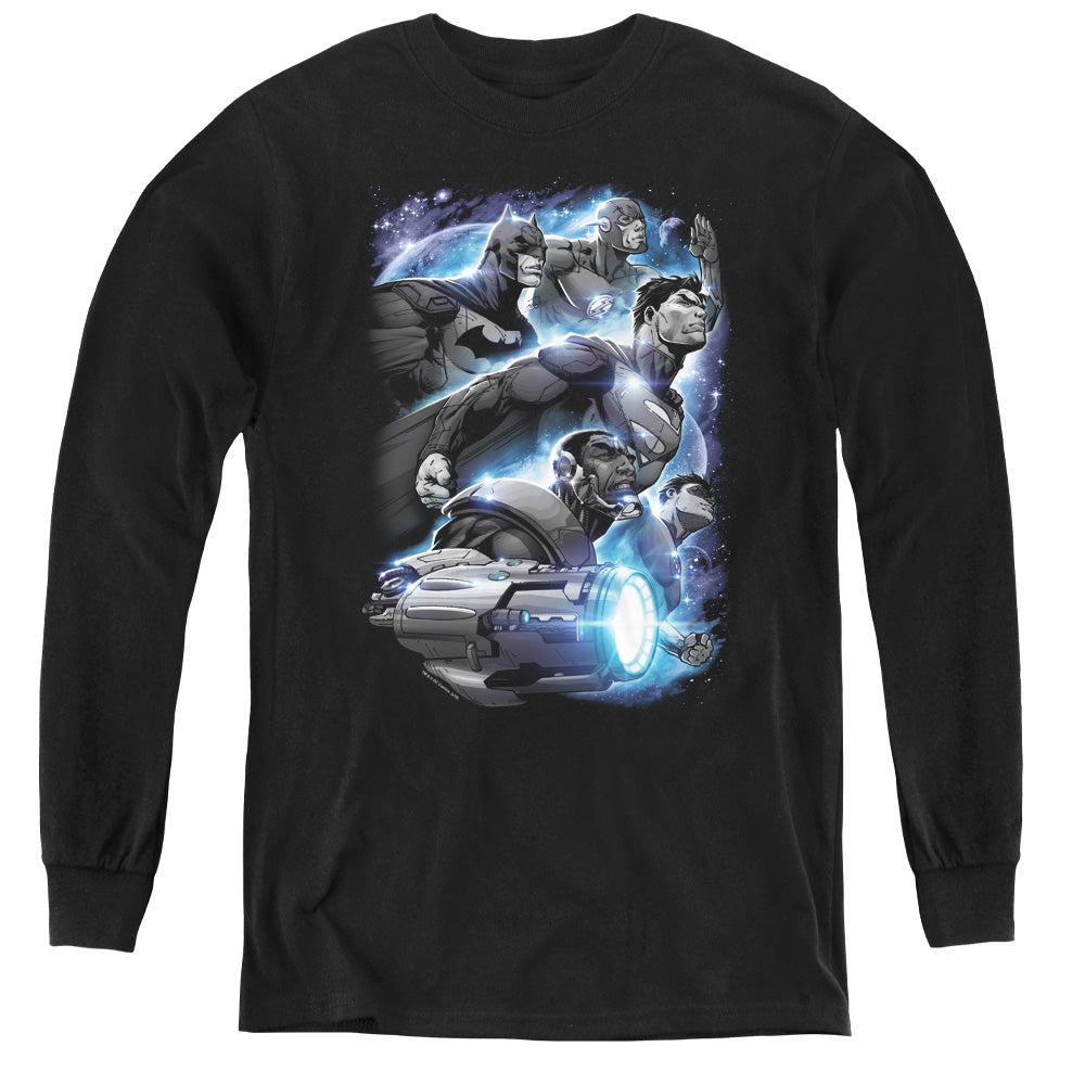 Justice League Atmospheric Long Sleeve Kids Youth T Shirt Black
