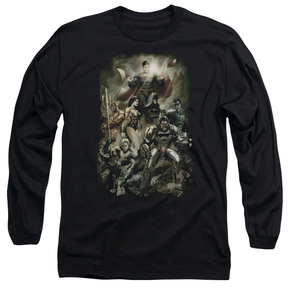 Justice League Aftermath Mens Long Sleeve Shirt Black