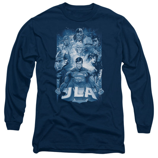 Justice League Burst Mens Long Sleeve Shirt Navy Blue