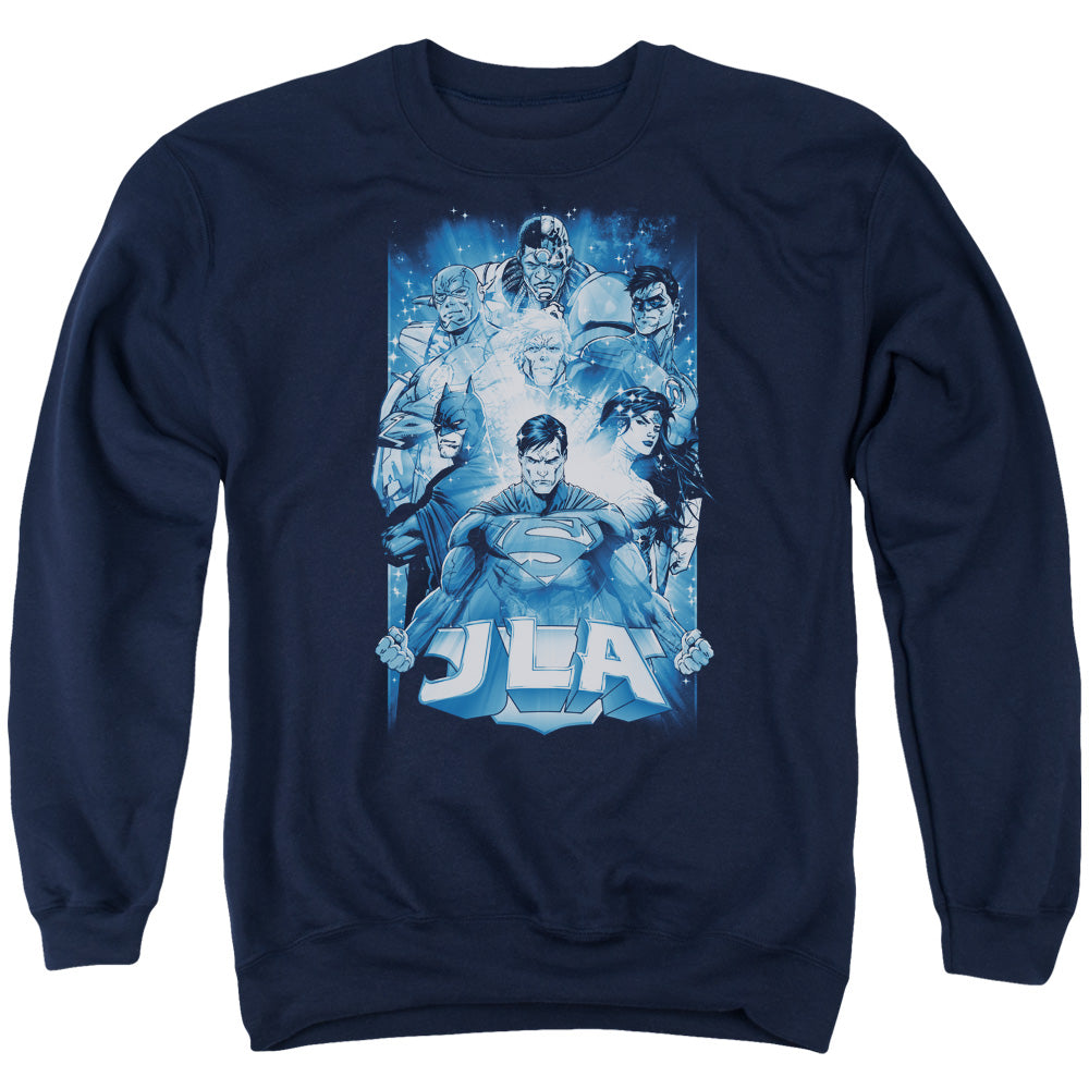 Justice League Burst Mens Crewneck Sweatshirt Navy Blue