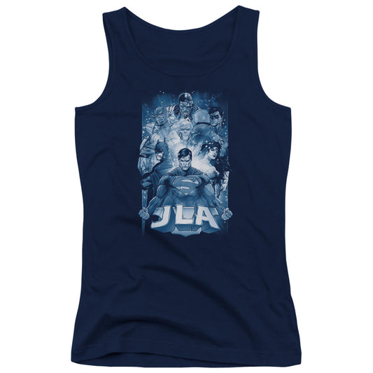 Justice League Burst Womens Tank Top Shirt Navy Blue