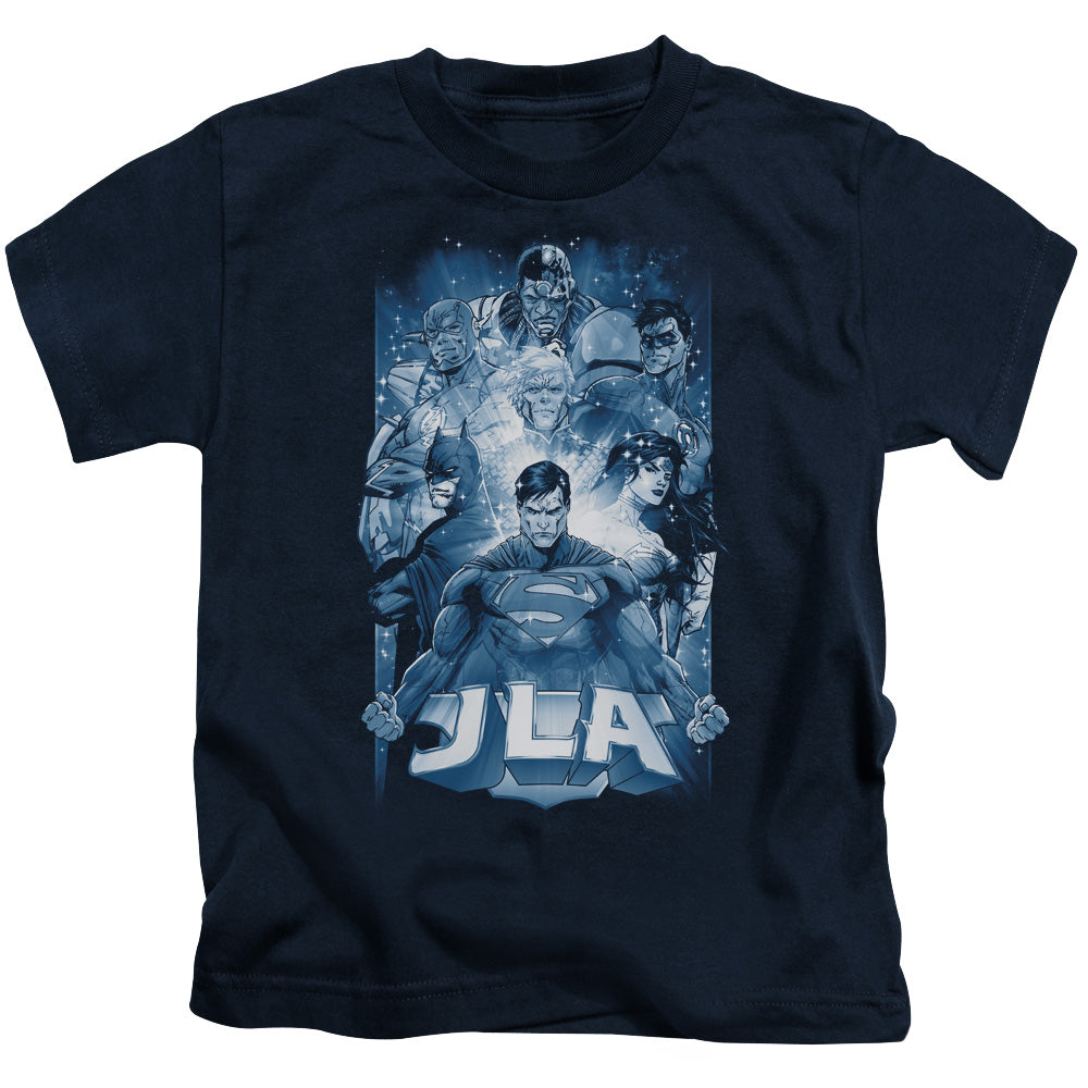 Justice League Burst Juvenile Kids Youth T Shirt Navy Blue 