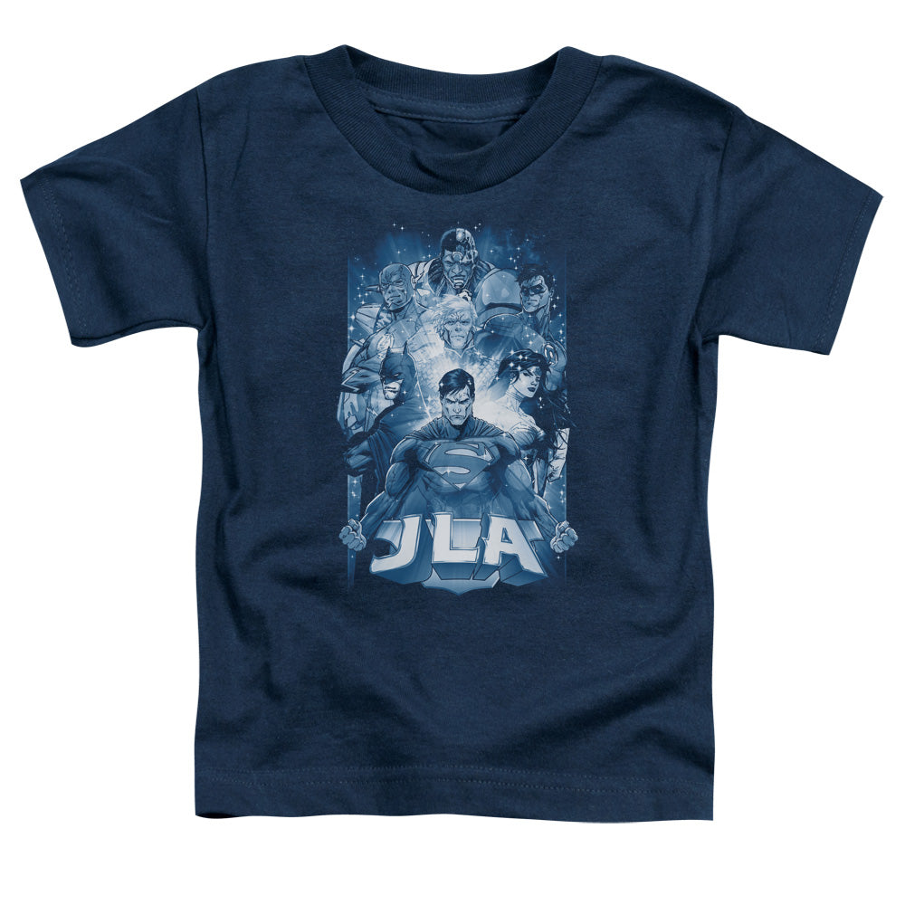 Justice League Burst Toddler Kids Youth T Shirt Navy Blue