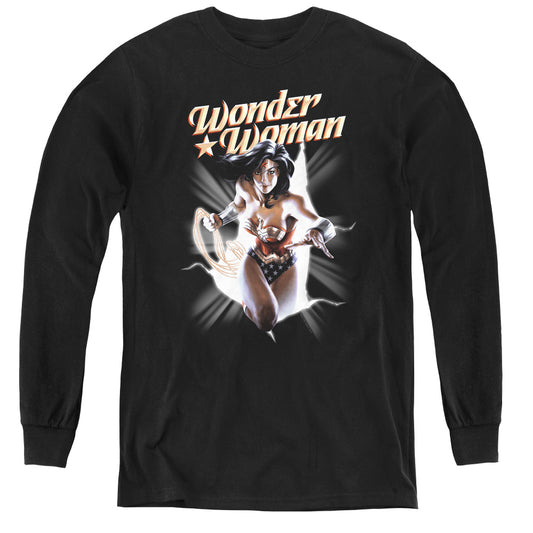 Justice League Ww Break Out Long Sleeve Kids Youth T Shirt Black