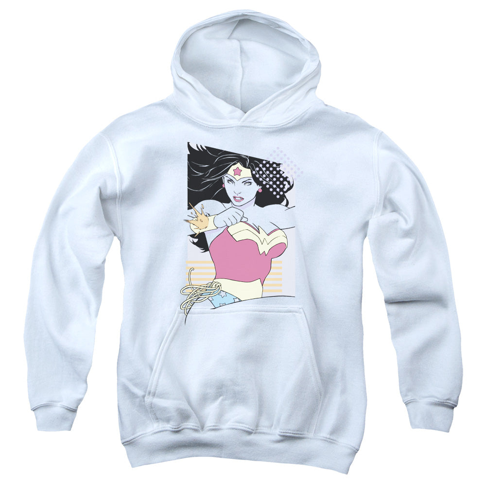 Justice League Ww 80s Minimal Kids Youth Hoodie White