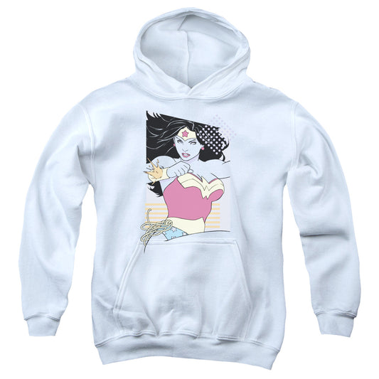 Justice League Ww 80s Minimal Kids Youth Hoodie White