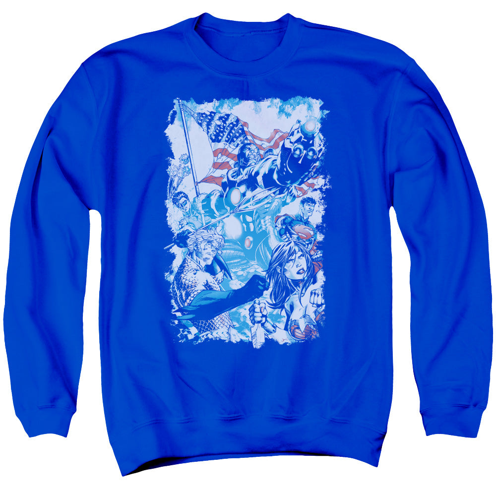 Justice League American Justice Mens Crewneck Sweatshirt Royal Blue