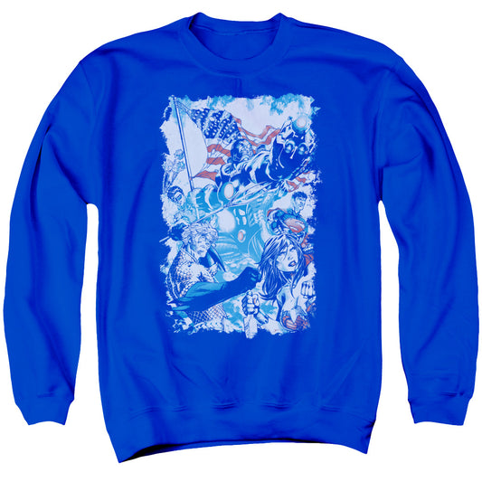 Justice League American Justice Mens Crewneck Sweatshirt Royal Blue