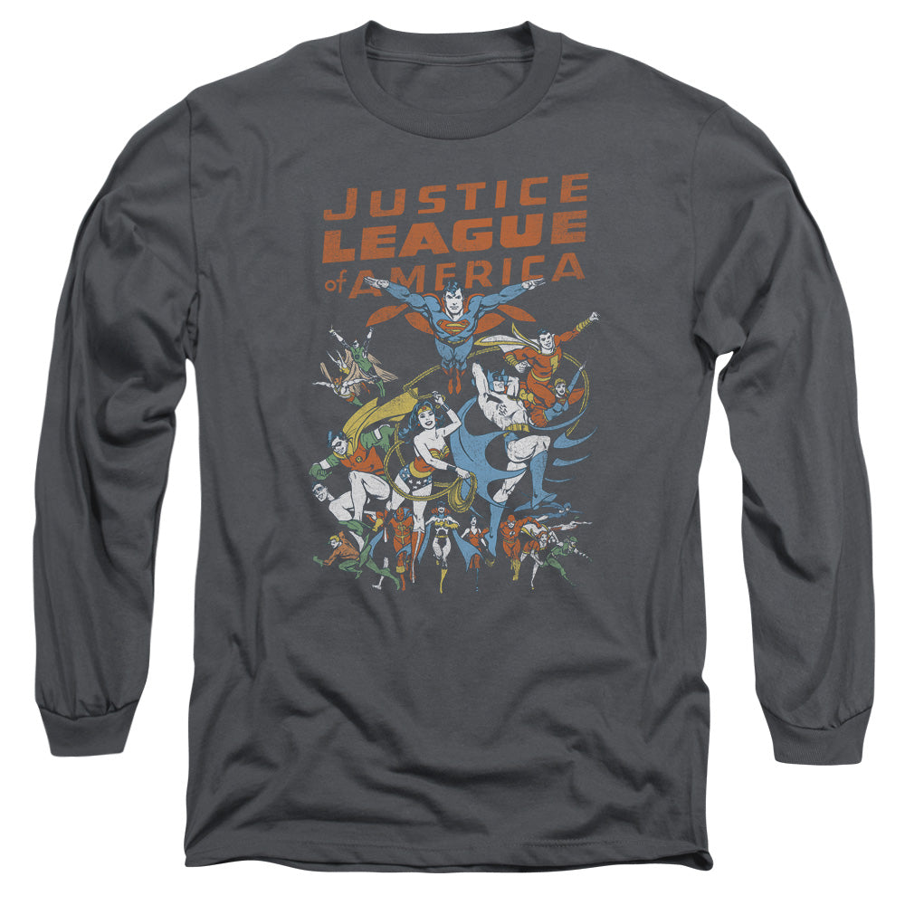 Justice League Big Group Mens Long Sleeve Shirt Charcoal