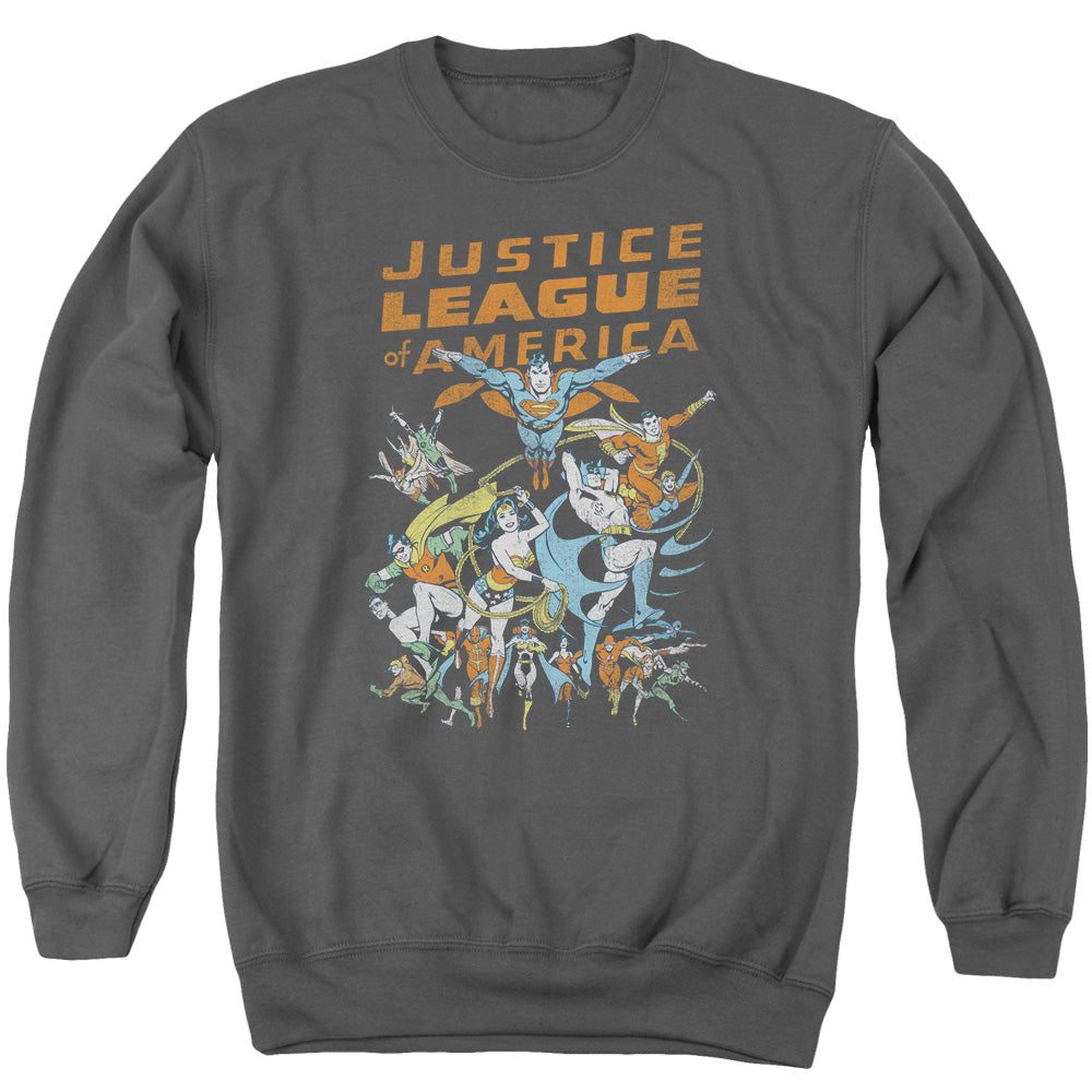Justice League Big Group Mens Crewneck Sweatshirt Charcoal