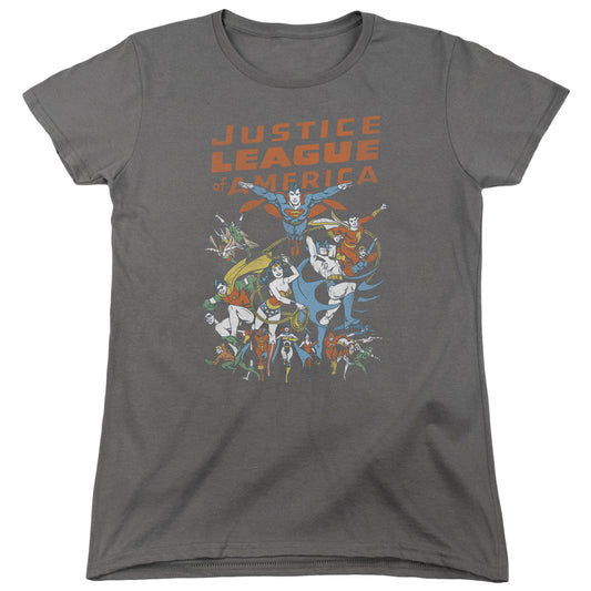 Justice League Big Group Womens T Shirt Charcoal
