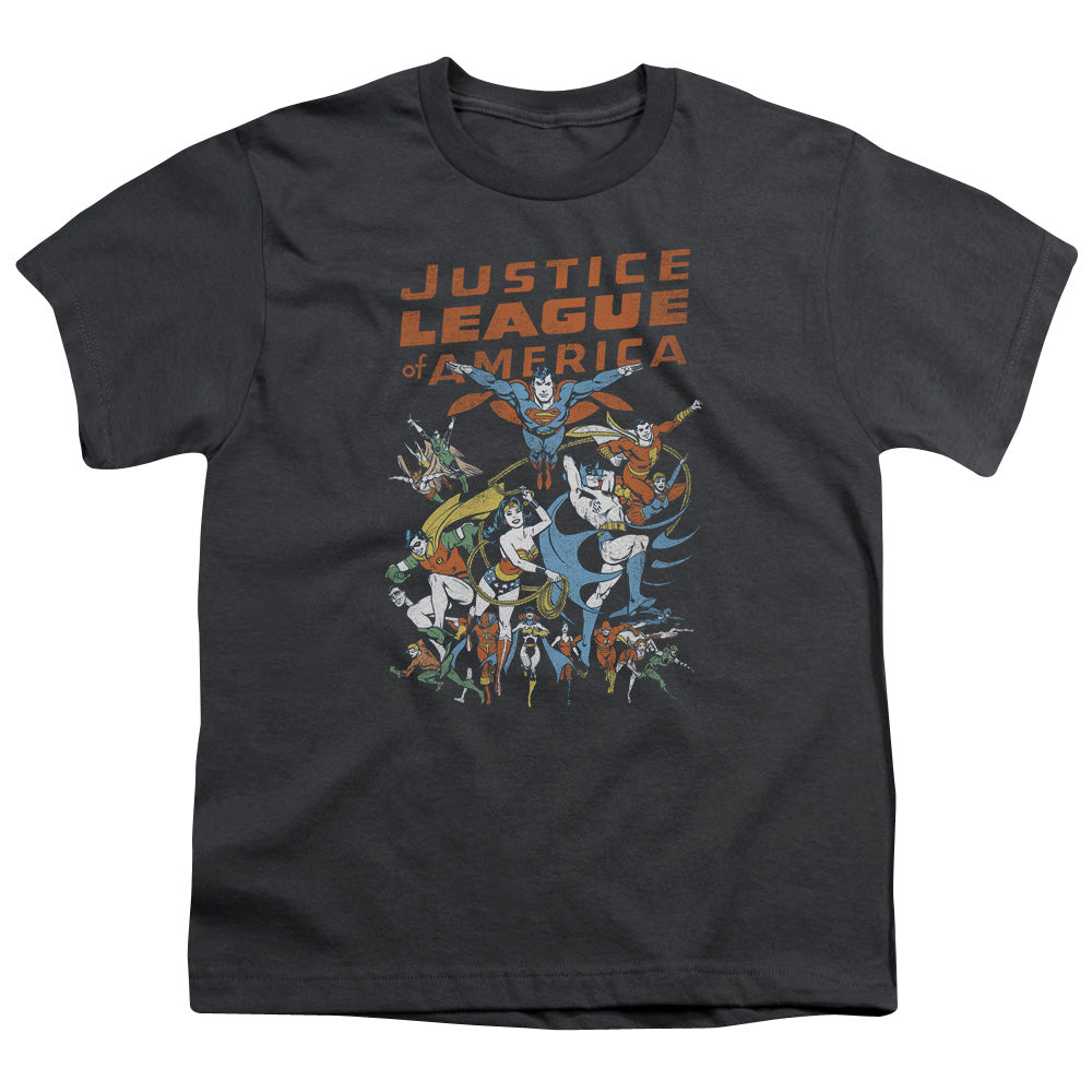 Justice League Big Group Kids Youth T Shirt Charcoal
