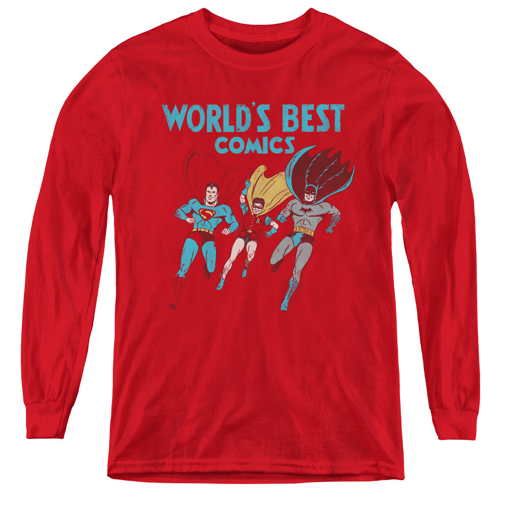 Justice League Worlds Best Long Sleeve Kids Youth T Shirt Red