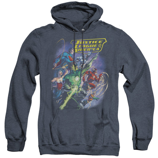 Justice League Of America Onward Mens Heather Hoodie Navy Officially Licensed
