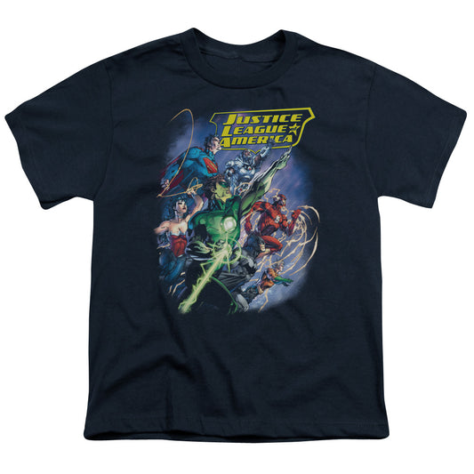Justice League Onward Kids Youth T Shirt Navy Blue