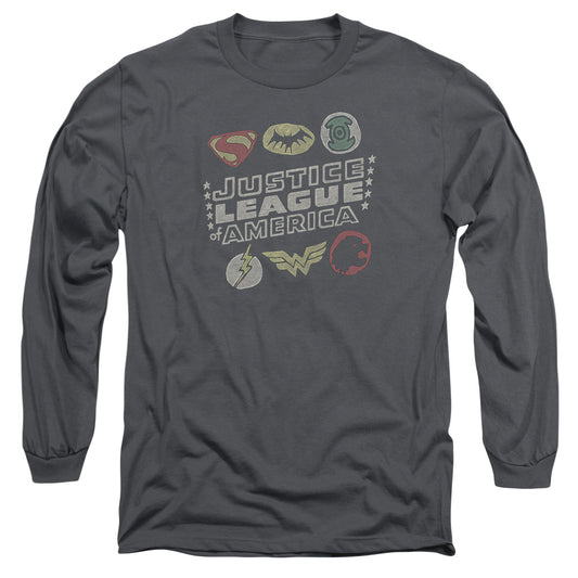 Justice League Symbols Mens Long Sleeve Shirt Charcoal