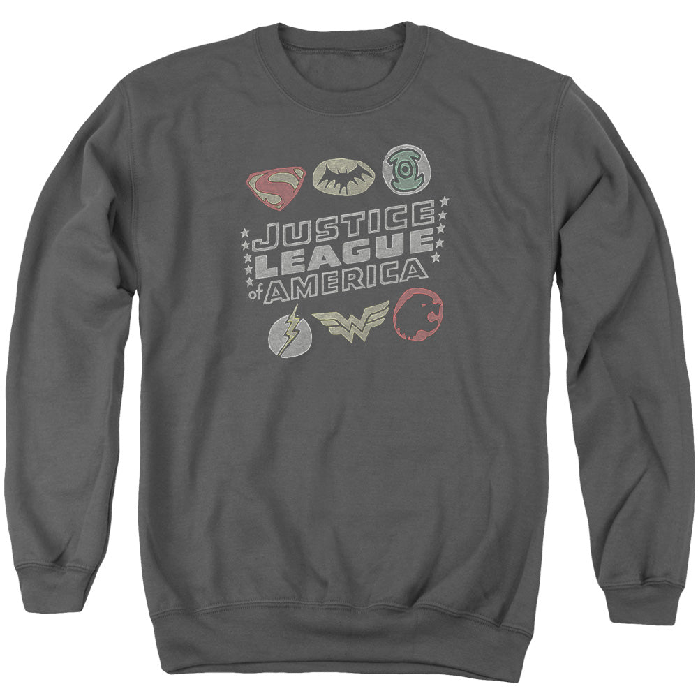 Justice League Symbols Mens Crewneck Sweatshirt Charcoal