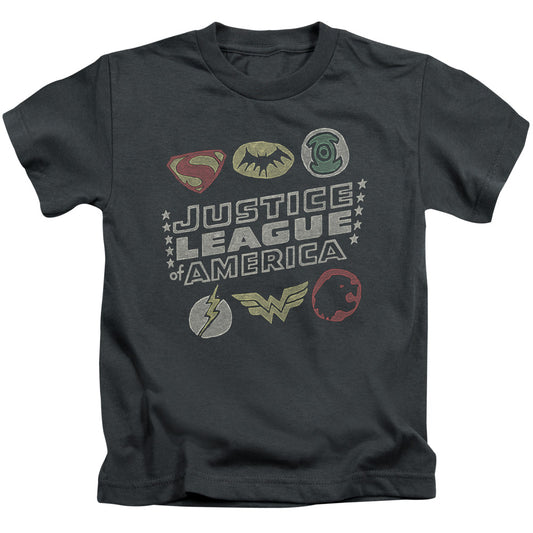 Justice League Symbols Juvenile Kids Youth T Shirt Charcoal 
