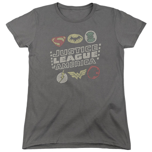 Justice League Symbols Womens T Shirt Charcoal